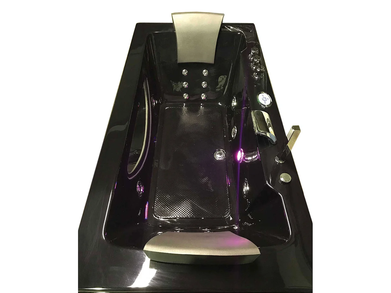 Zwart hydromassagebad Chromotherapie 180 x 90 cm 16 jets – Eden