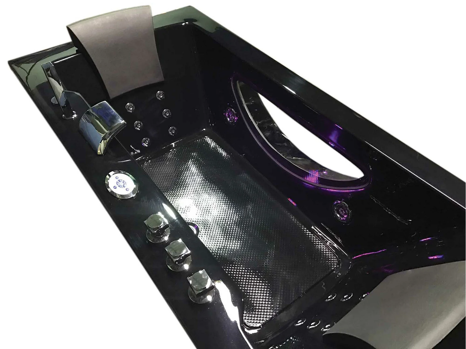 Zwart hydromassagebad Chromotherapie 180 x 90 cm 16 jets – Eden