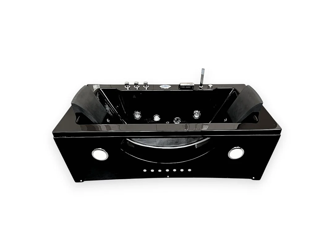 Black Whirlpool Bathtub with Chromotherapy 180 x 90 cm, 16 Jets – Gardenia