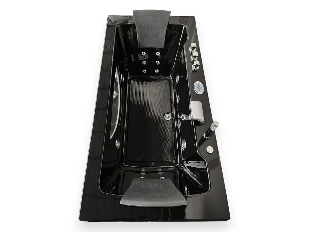 Black Whirlpool Bathtub with Chromotherapy 180 x 90 cm, 16 Jets – Gardenia