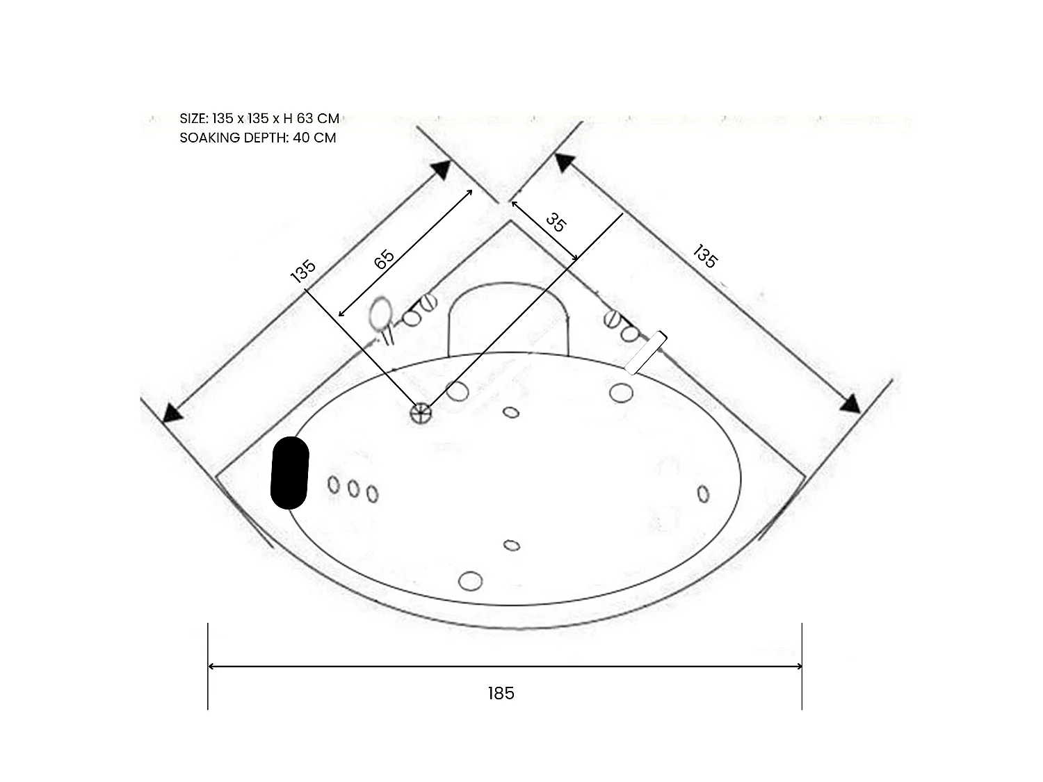 Baignoire Balnèo blanc 135 X 135 cm pour 2 personnes 9 jets – Briony