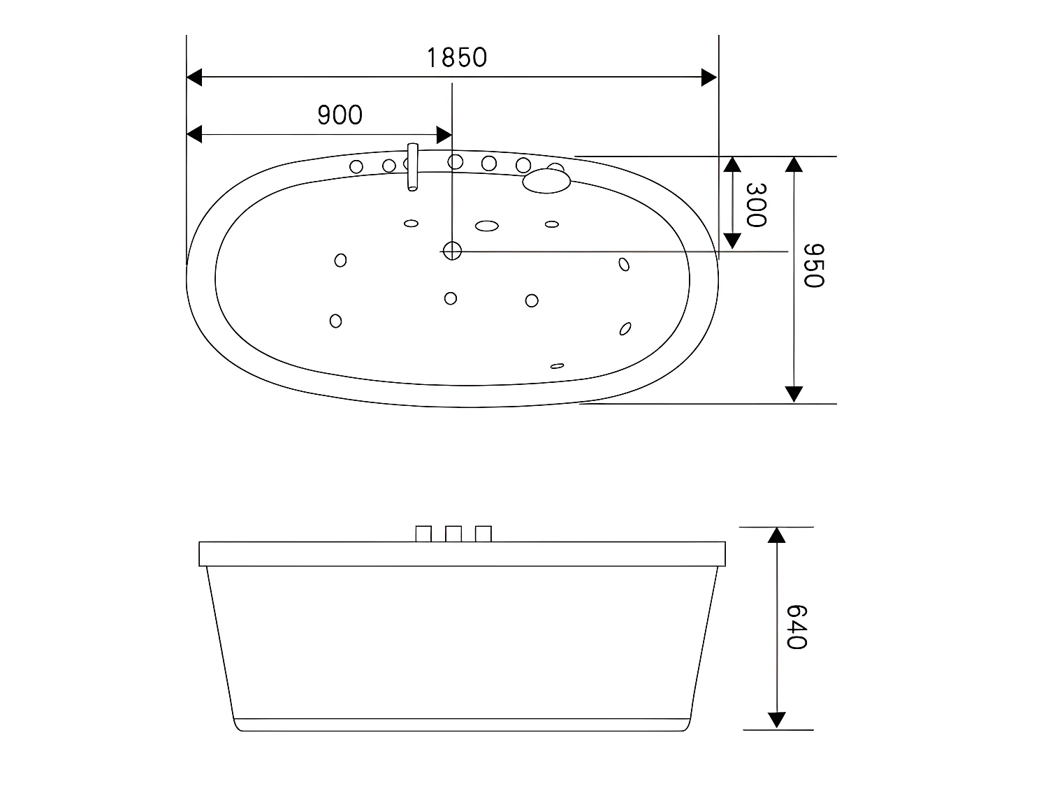 Vrijstaand wit ovaal whirlpoolbad 185 x 95 cm 10 jets – Perlie