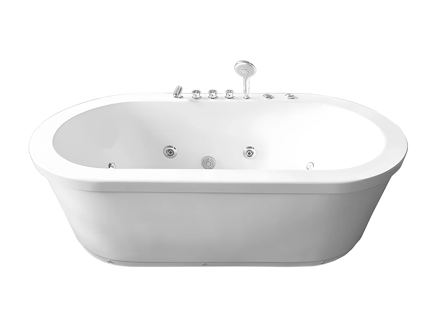 Baignoire ilôt hydromassage ovale blanche 185 x 95cm 10 jets – Perlie
