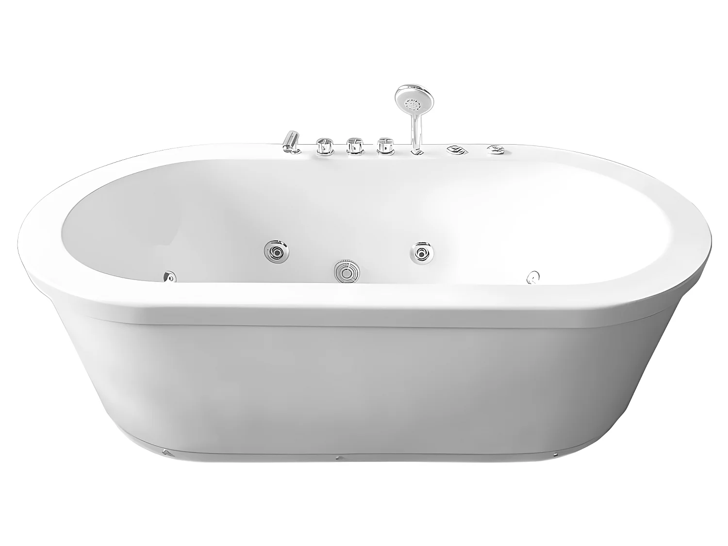 Baignoire ilôt hydromassage ovale blanche 185 x 95cm 10 jets – Perlie