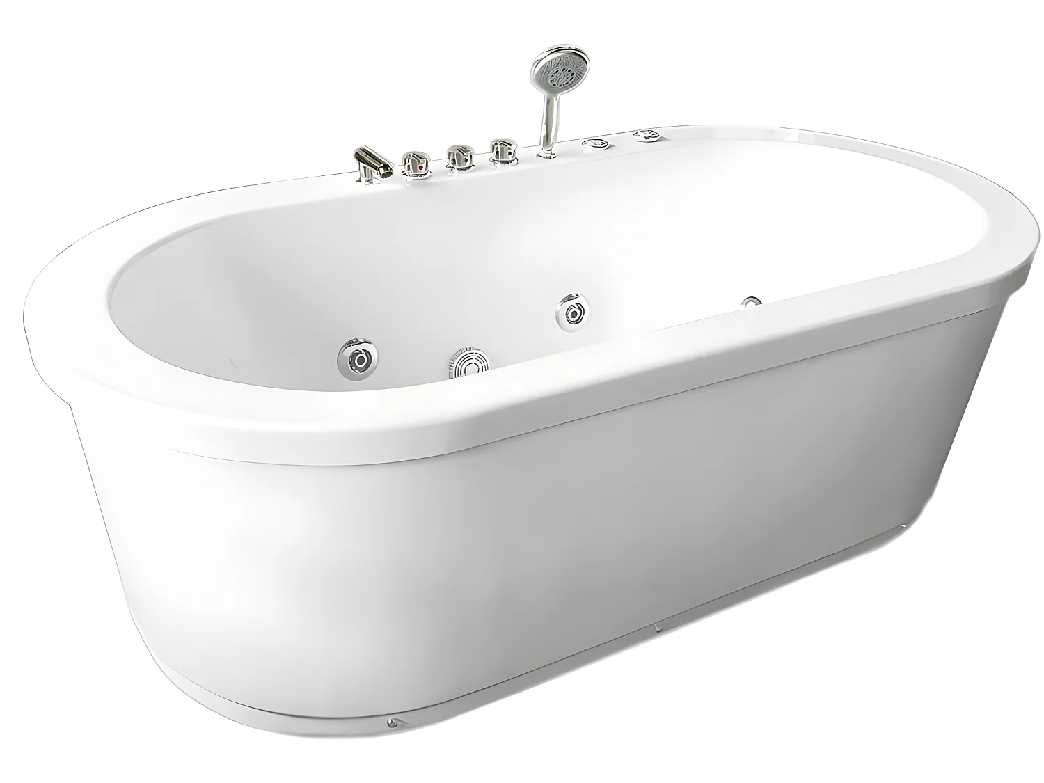 Baignoire ilôt hydromassage ovale blanche 185 x 95cm 10 jets – Perlie
