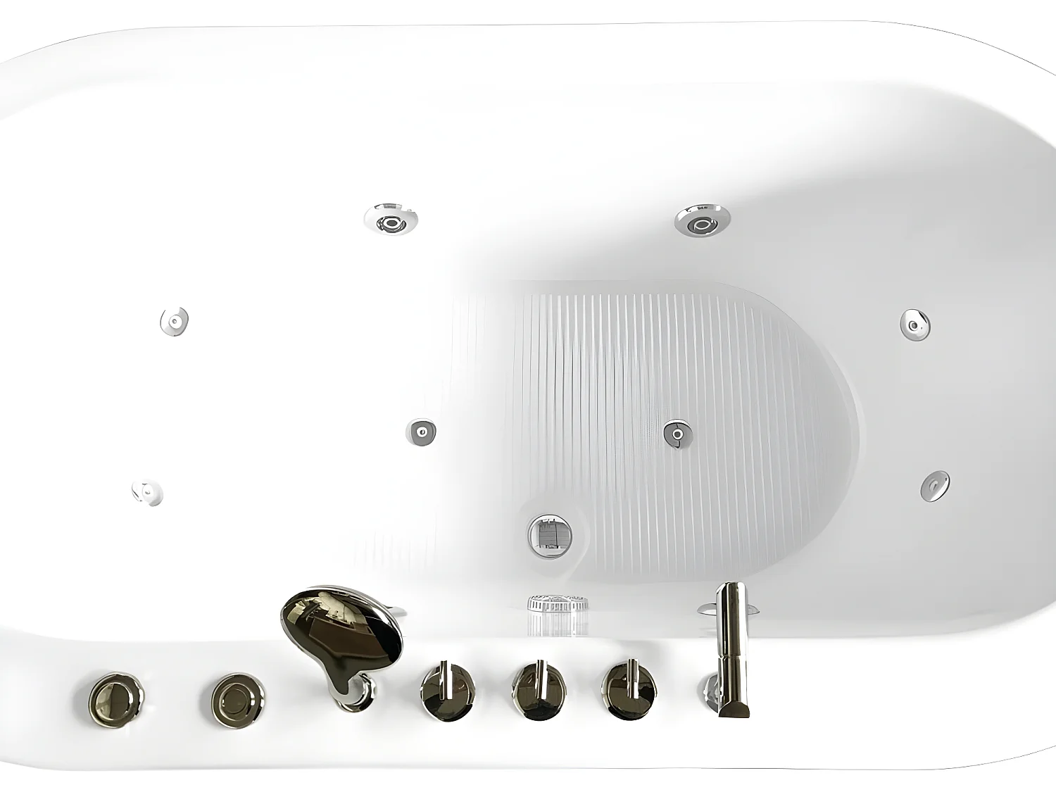 Baignoire ilôt hydromassage ovale blanche 185 x 95cm 10 jets – Perlie