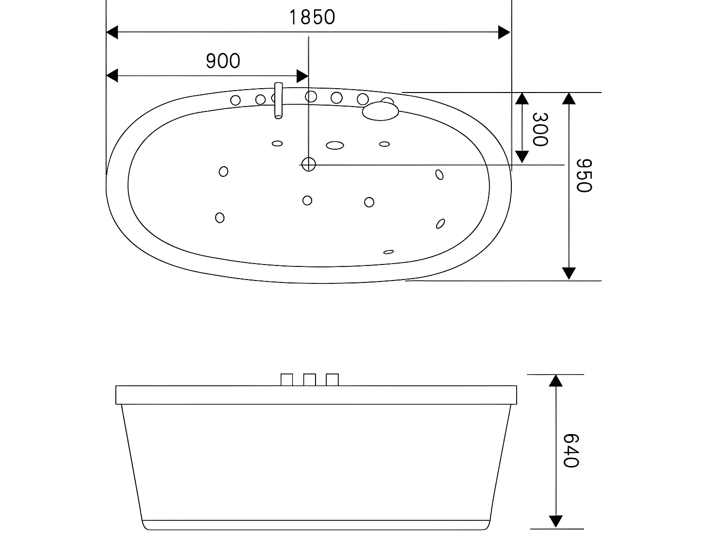 Baignoire ilôt hydromassage ovale blanche 185 x 95cm 10 jets – Perlie