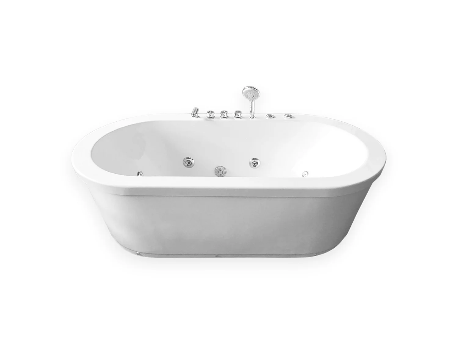 Baignoire ilôt hydromassage ovale blanche 185 x 95cm 10 jets – Perlie