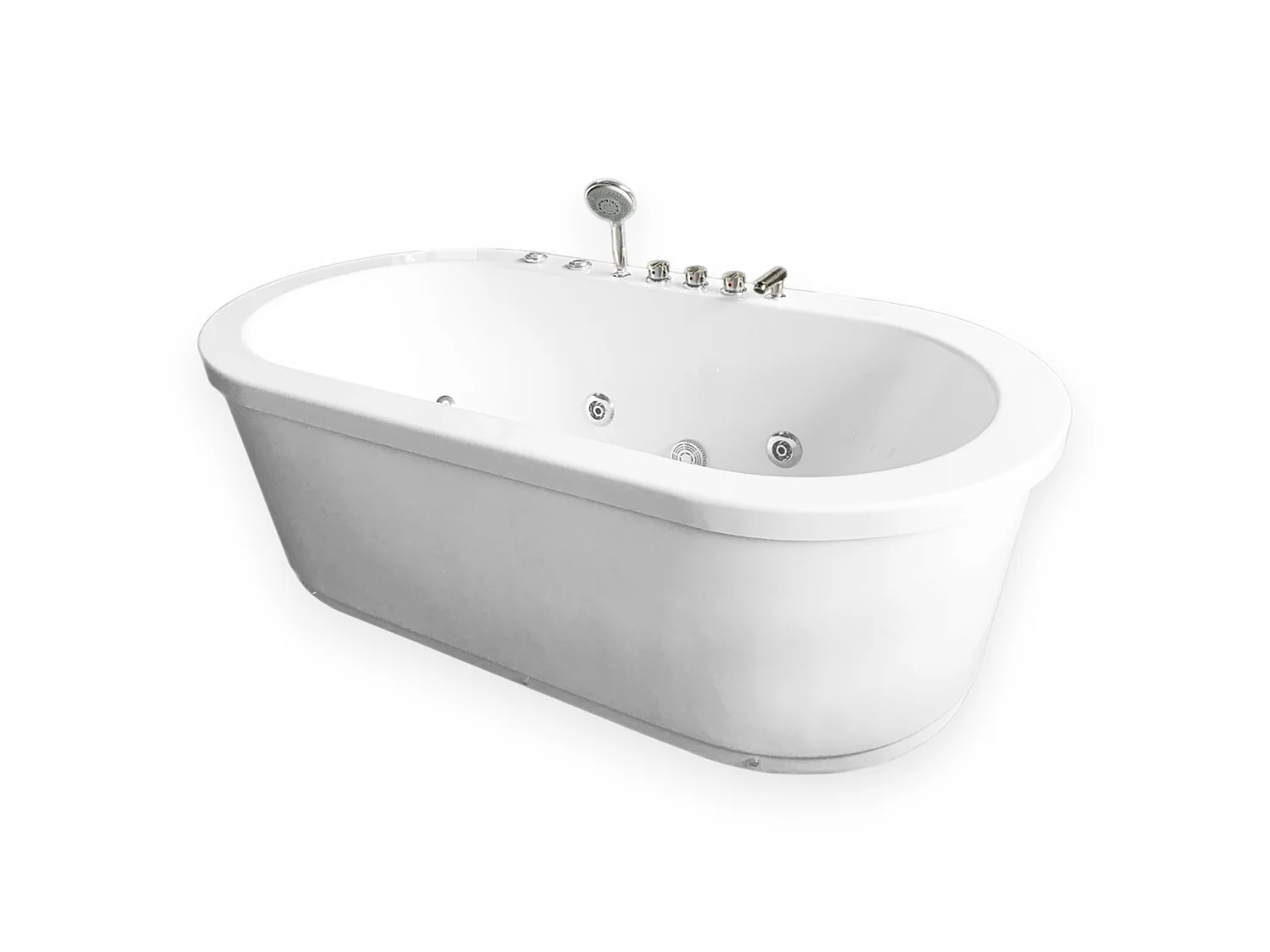 Baignoire ilôt hydromassage ovale blanche 185 x 95cm 10 jets – Perlie