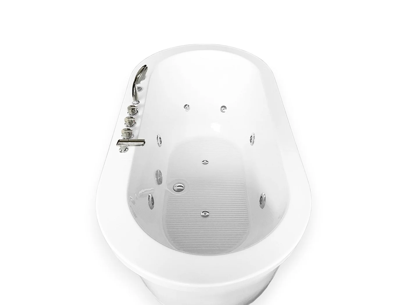 Baignoire ilôt hydromassage ovale blanche 185 x 95cm 10 jets – Perlie
