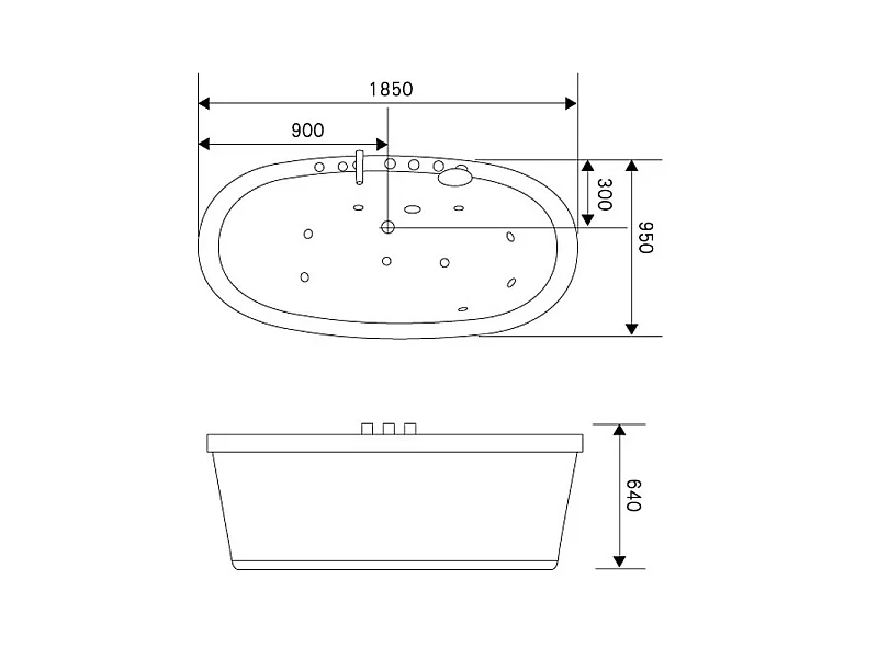 Baignoire ilôt hydromassage ovale blanche 185 x 95cm 10 jets – Perlie