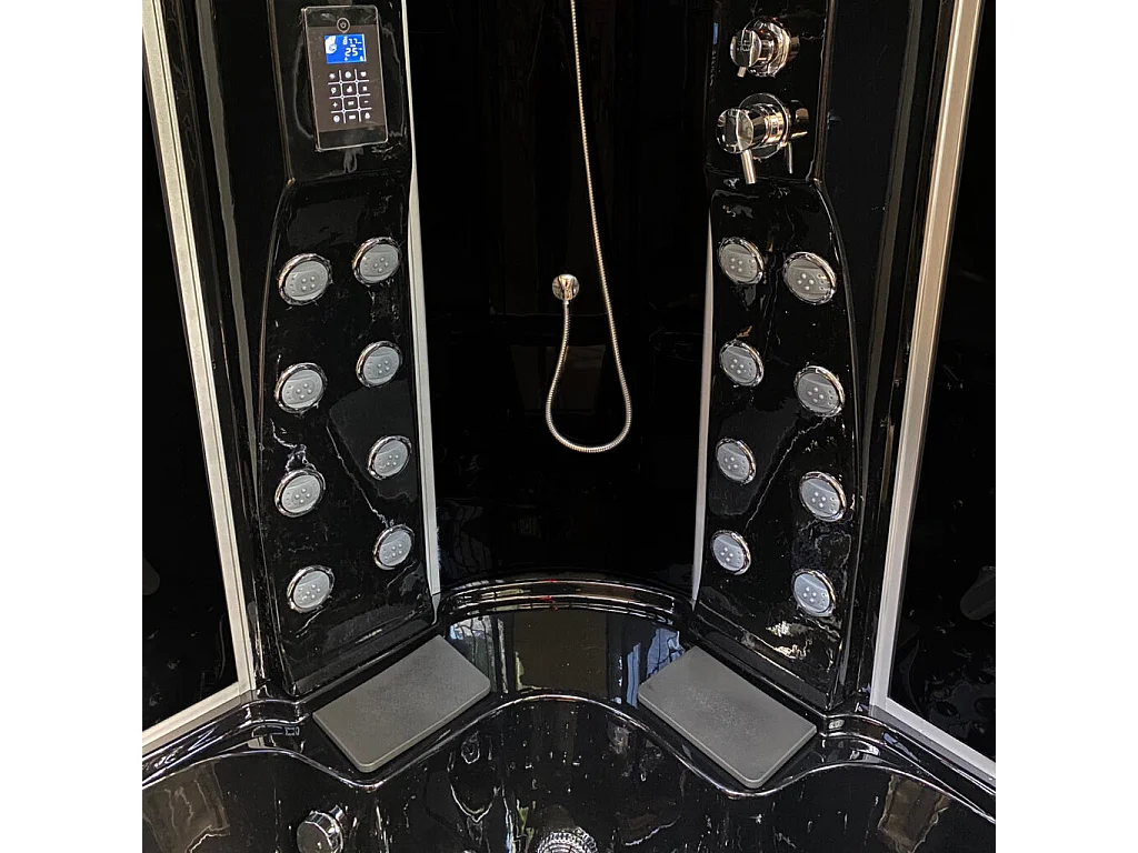 Baignoire-douche hydromassante d’angle noir 150 × 150 cm – Black Narciso