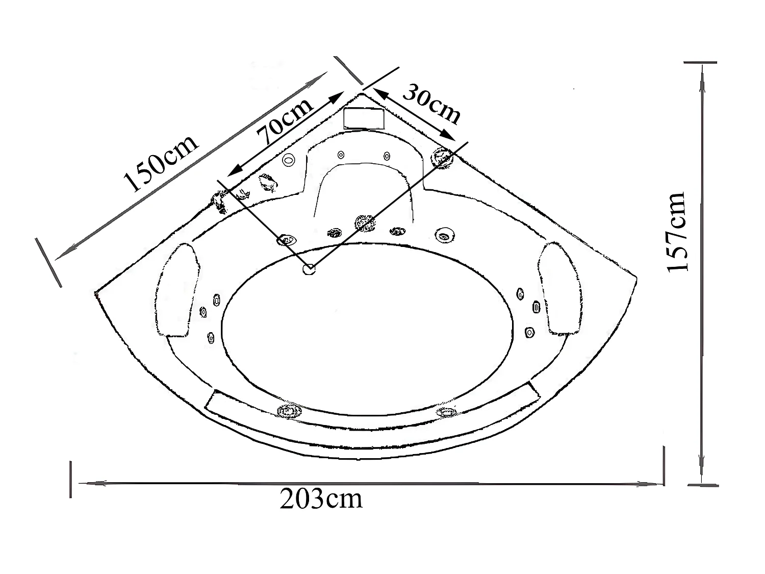 Whirlpoolbadewanne 150 x 150 cm Schwarz Chromotherapie 12 Düsen - Papaver