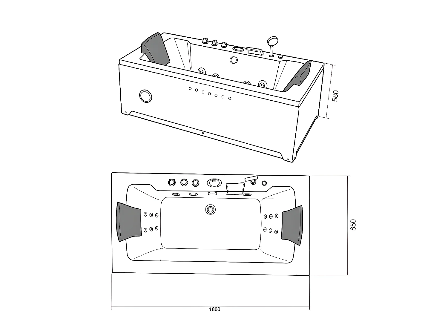 Banheira de Hidromassagem Preta 180 X 85 cm Bomba Dupla 20 Jatos - Rose
