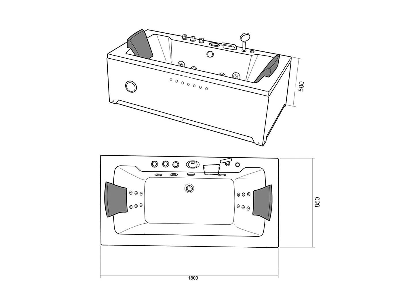 Baignoire Balnéo Noir 180 X 85 cm Double Pumpe Air et Eau 20 jets – Rose