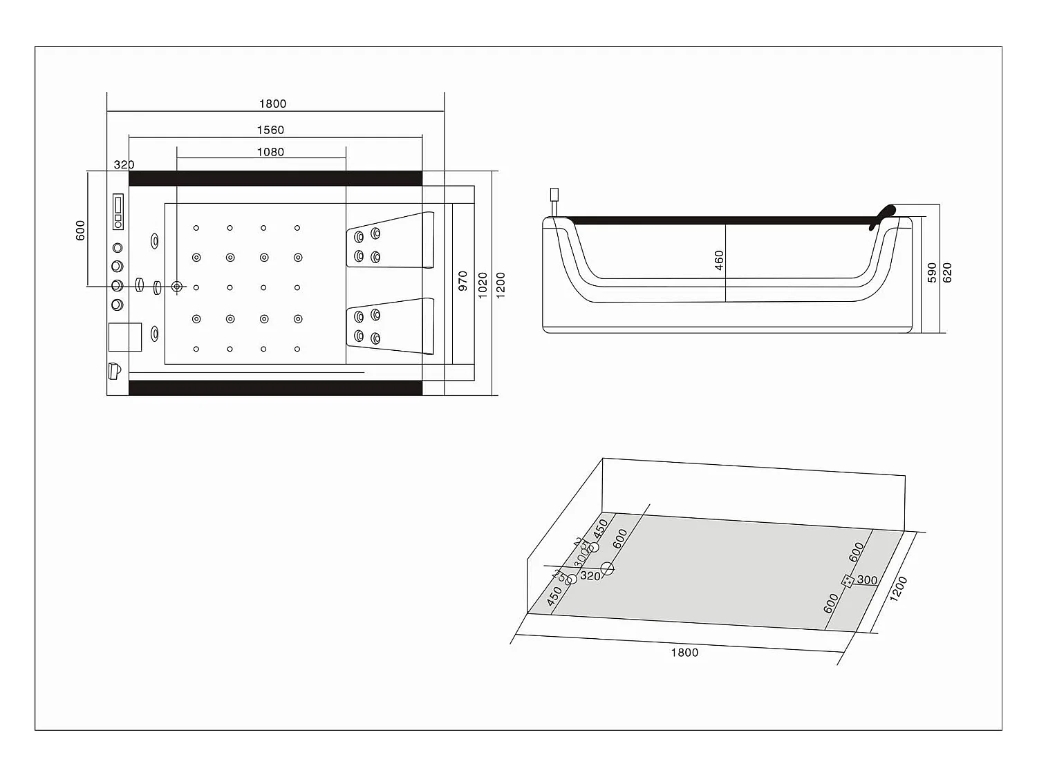 Whirlpoolbadewanne 180 x 120 cm weiß für 2 Personen 18 Düsen - Pearl
