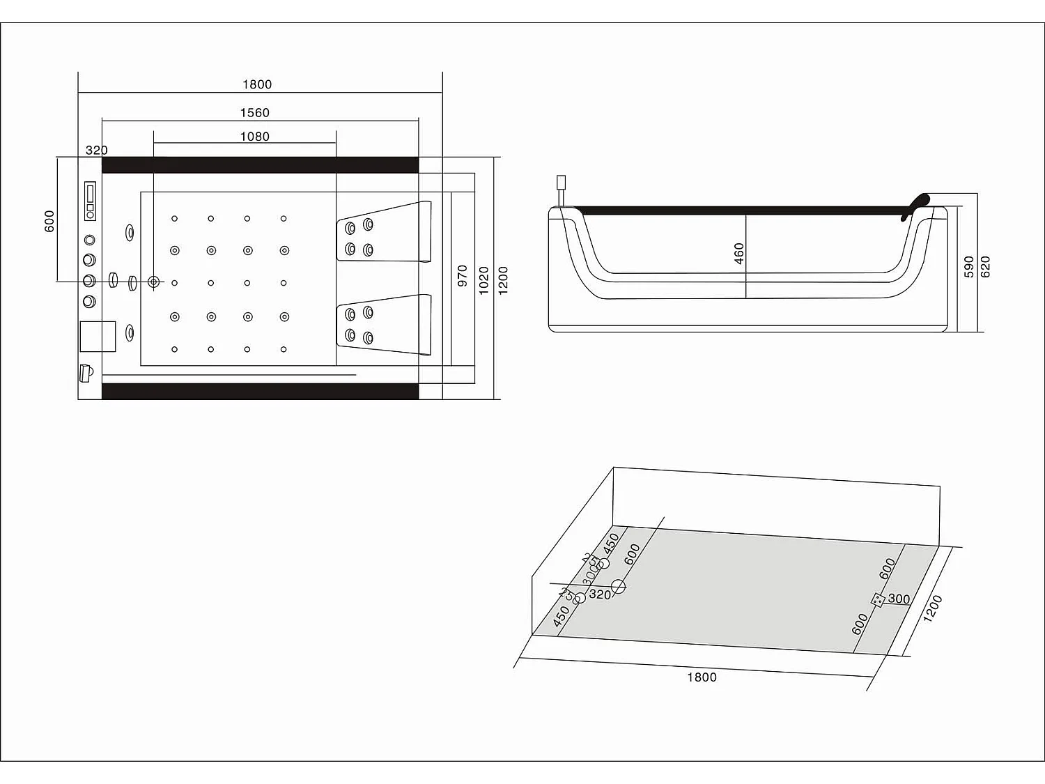 Vasca idromassaggio bianca per 2 persone 180 X 120 cm 18 getti – Pearl