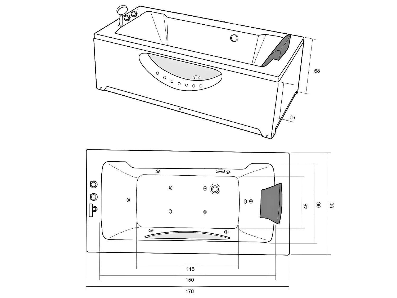 Witte hottub 170 X 90 cm 11 jets – Freesia
