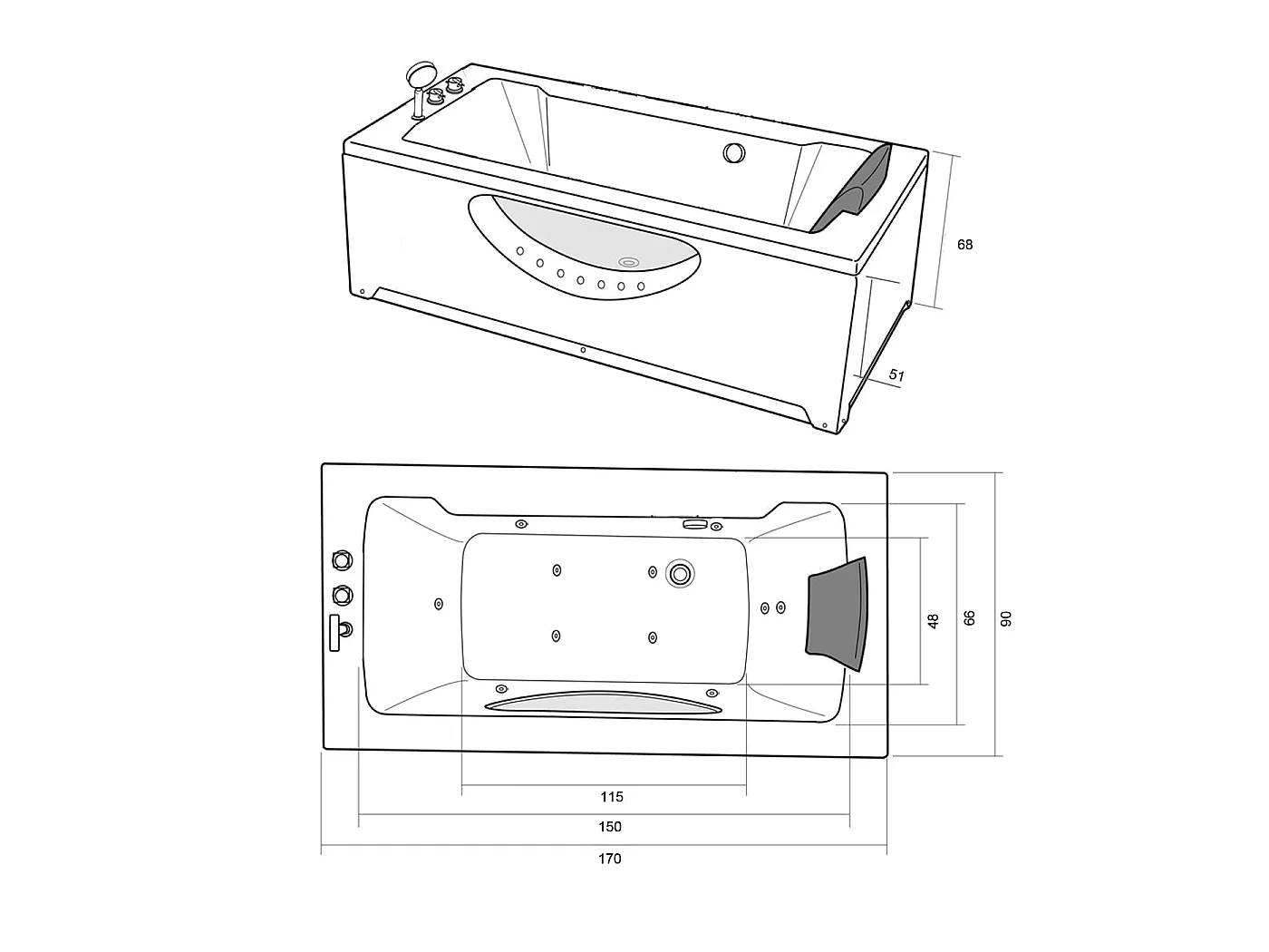 Witte hottub 170 X 90 cm 11 jets – Freesia