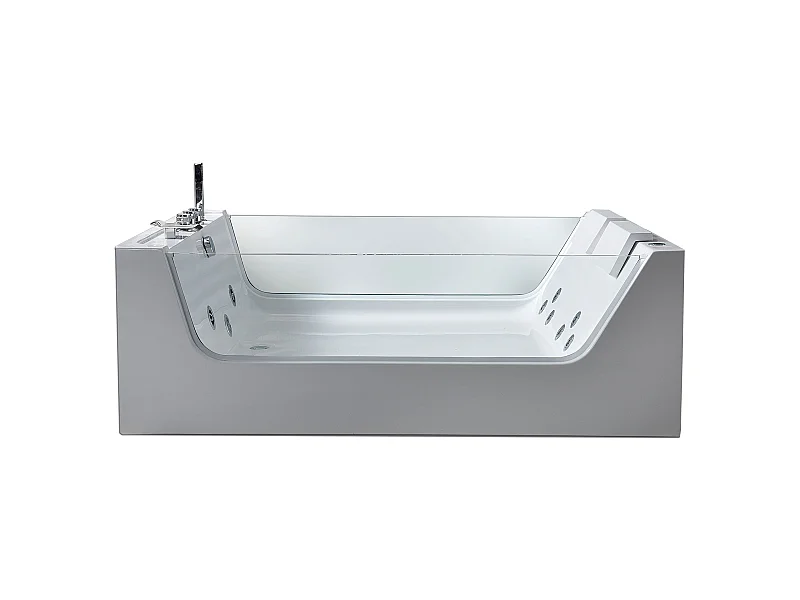 Whirlpoolbadewanne 170 x 120 cm weiß mit Frontglas 8 Düsen - Gemma