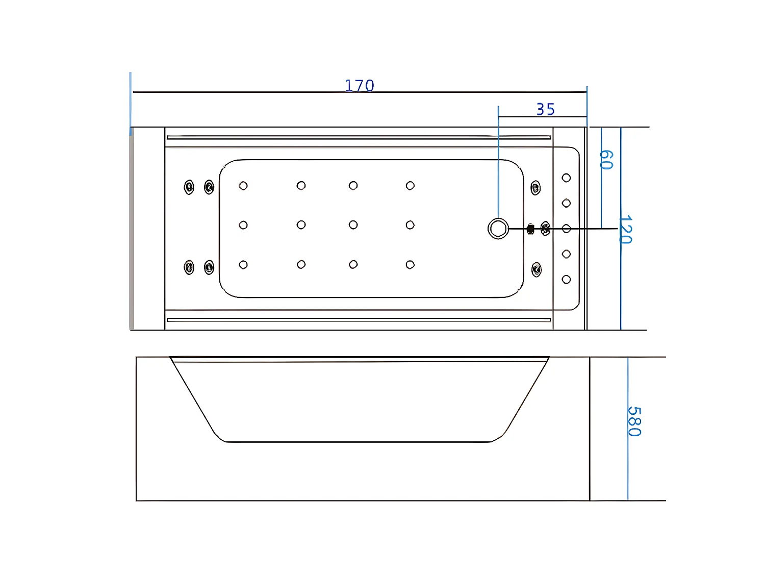 Baignoire hydromassage avec 2 verre panoramique 170 X 120 cm 8 jets – Gemma