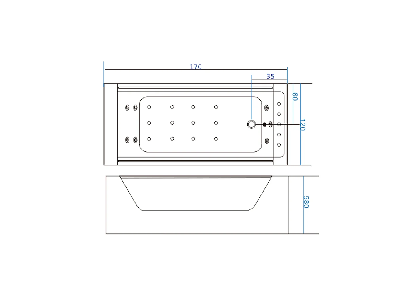 Baignoire hydromassage avec 2 verre panoramique 170 X 120 cm 8 jets – Gemma