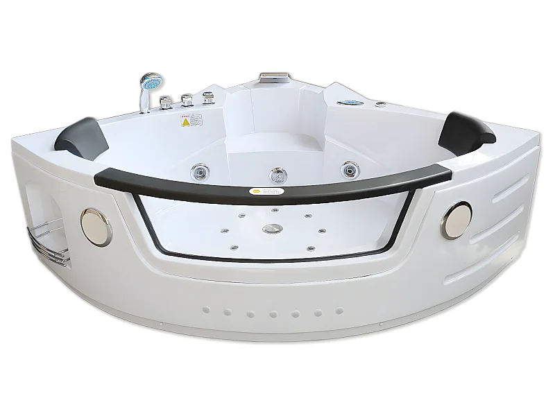 Whirlpoolbadewanne 140 x 140 cm weiß Doppelpumpe 20 Düsen - Camelia