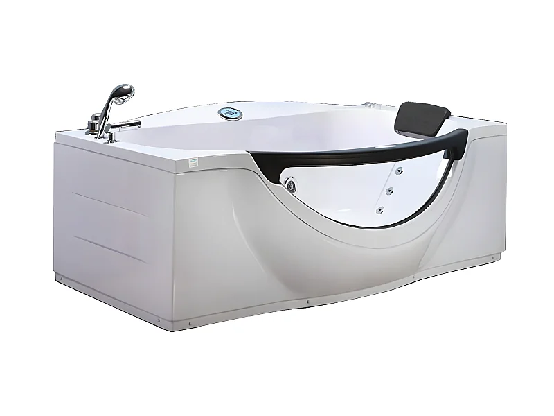 Whirlpoolbadewanne 180 x 96 cm weiß mit Frontglas 9 Düsen - Jasmine