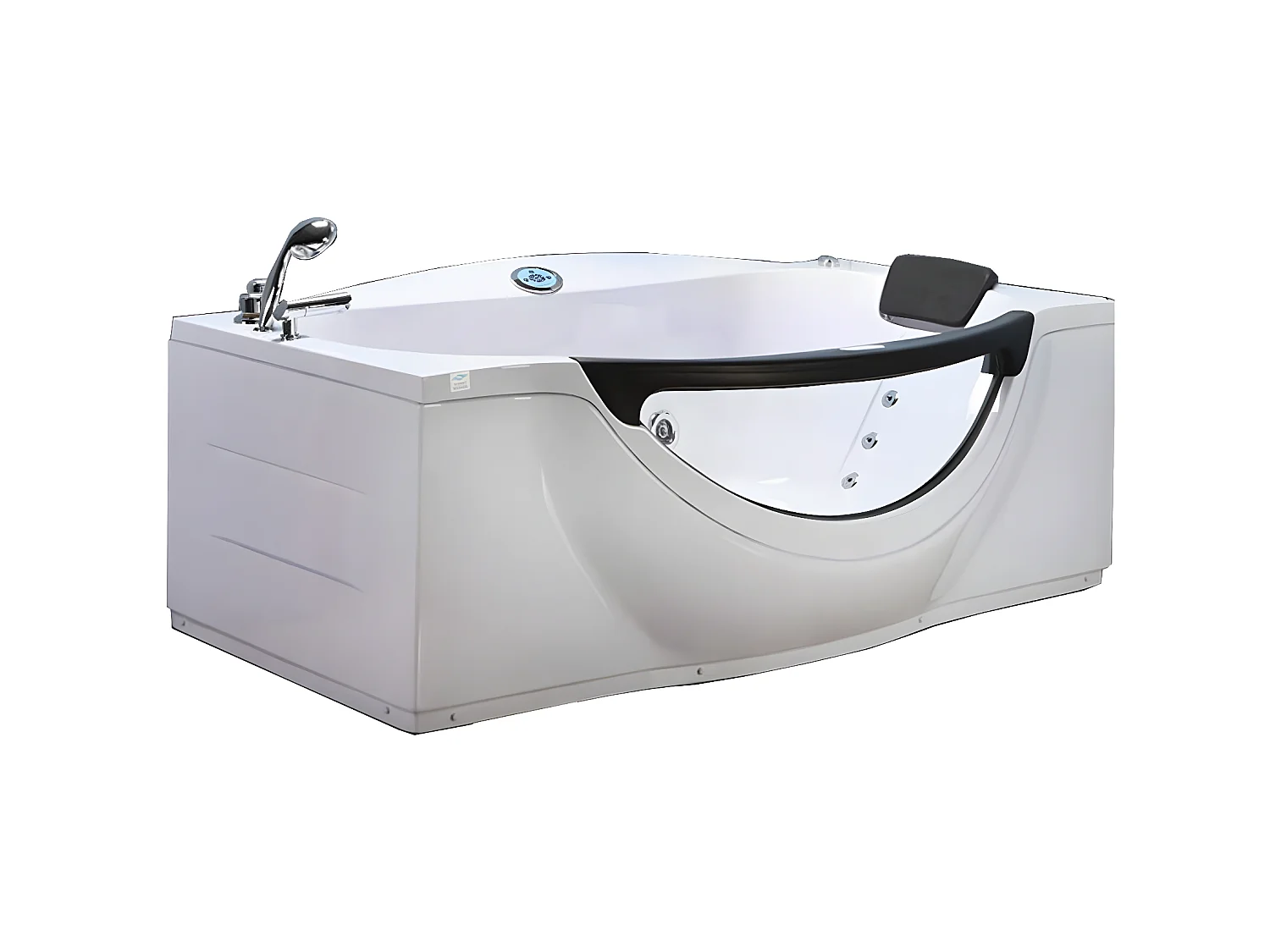 Whirlpoolbadewanne 180 x 96 cm weiß mit Frontglas 9 Düsen - Jasmine