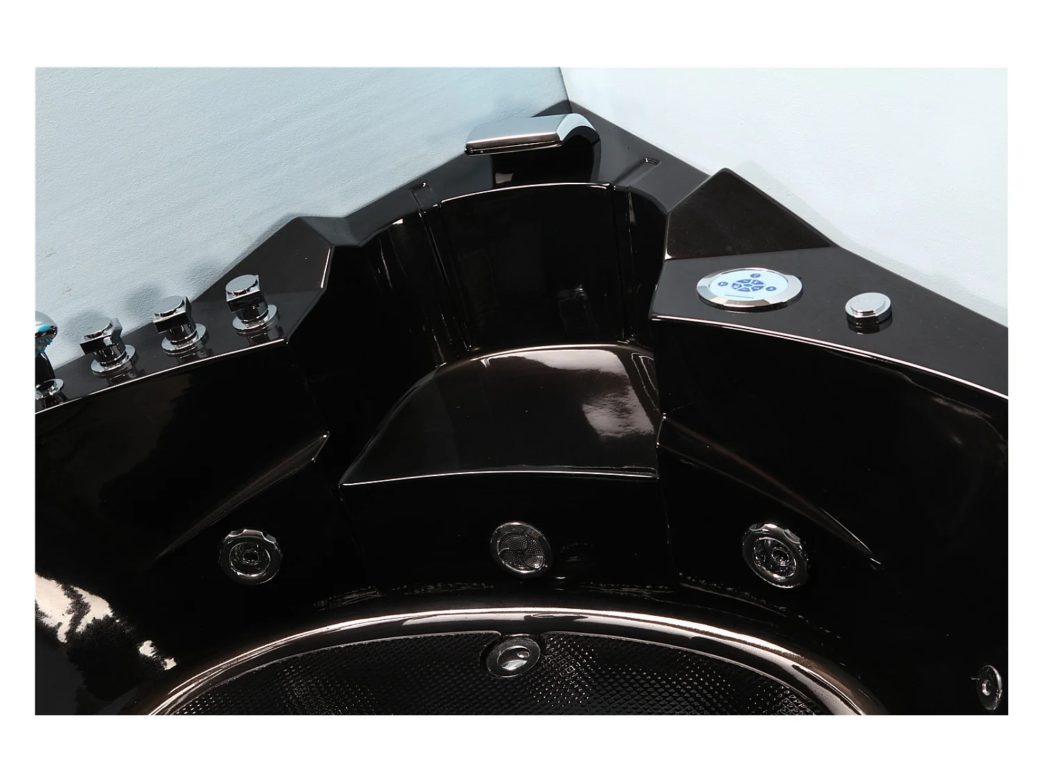 Whirlpoolbadewanne 140 x 140 cm Schwarz Chromotherapie 12 Düsen - Waterlily