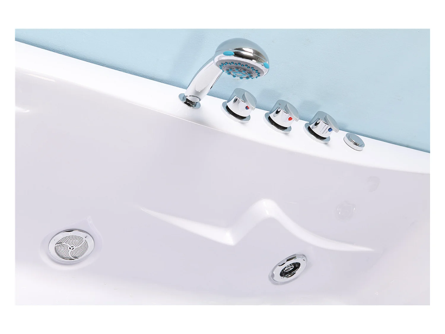 Whirlpoolbadewanne 180 x 120 cm weiß für 2 Personen 8 Düsen - Poppy