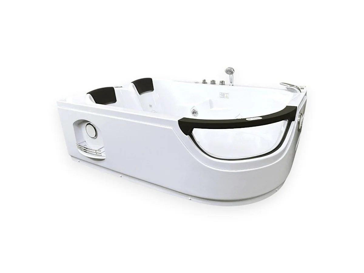 Weiße Whirlpool-Badewanne mit Chromotherapie 180 x 120 cm, 8 Düsen – Poppy