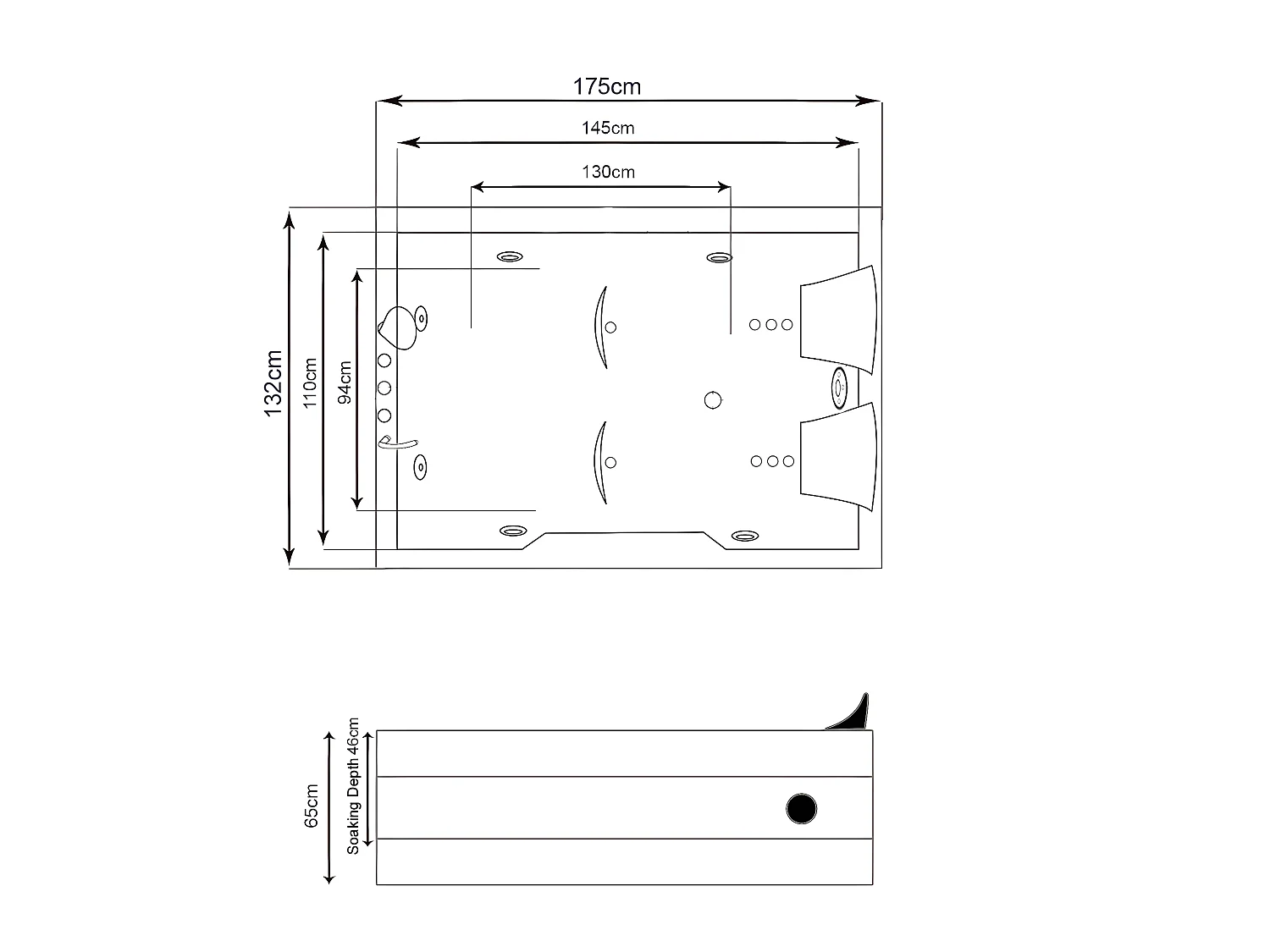 Whirlpoolbadewanne 175 x 132 cm weiß Doppelpumpe 14 Düsen - Calla