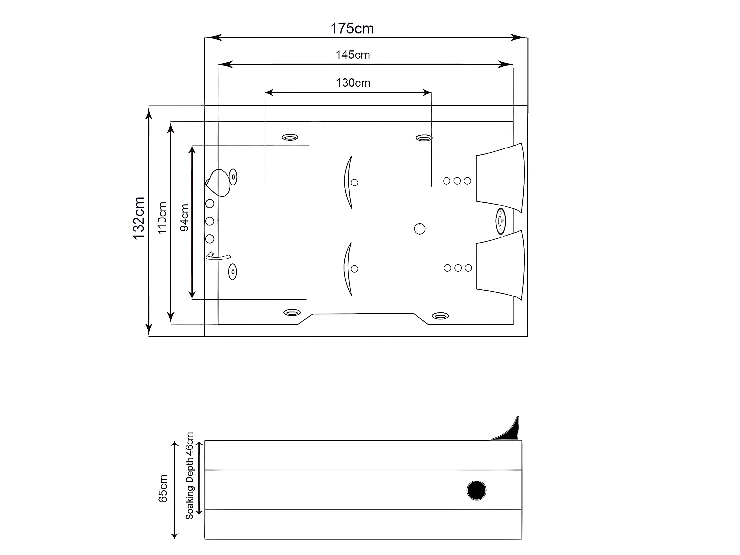 Vasca idromassaggio bianca 175 X 132 cm Cromoterapia 14 getti – Calla