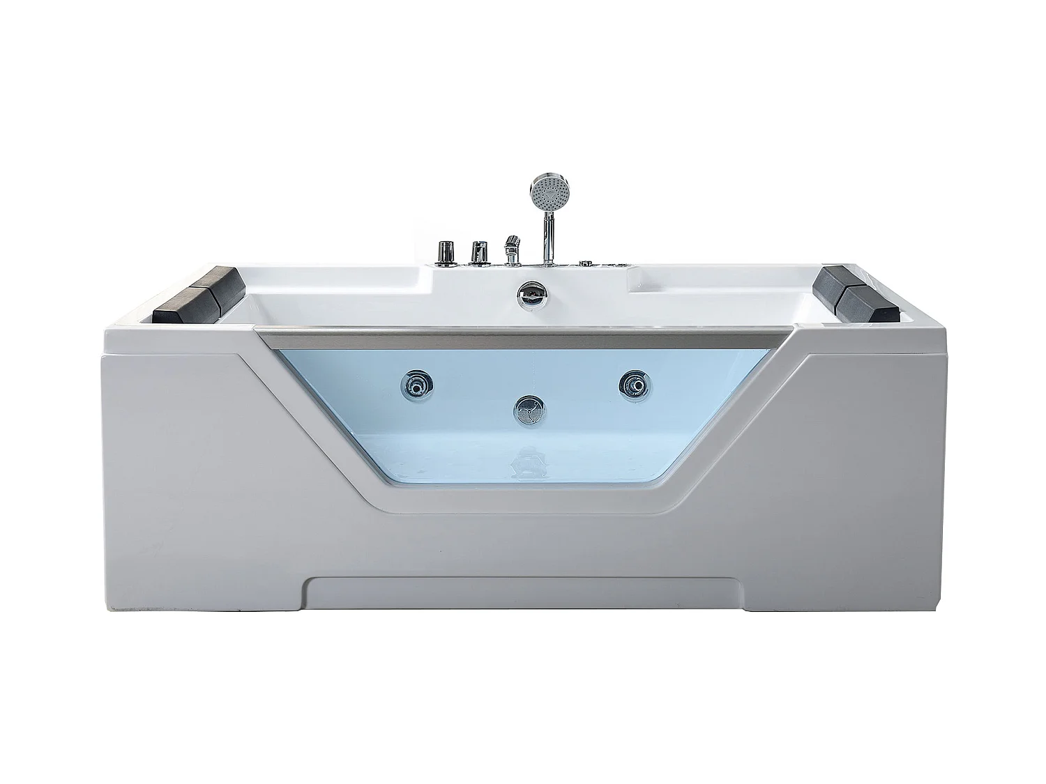 Whirlpoolbadewanne 170 x 120 cm weiß mit Frontglas 8 Düsen - Amber