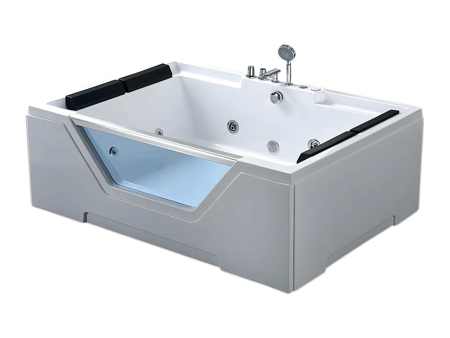 Whirlpoolbadewanne 170 x 120 cm weiß mit Frontglas 8 Düsen - Amber