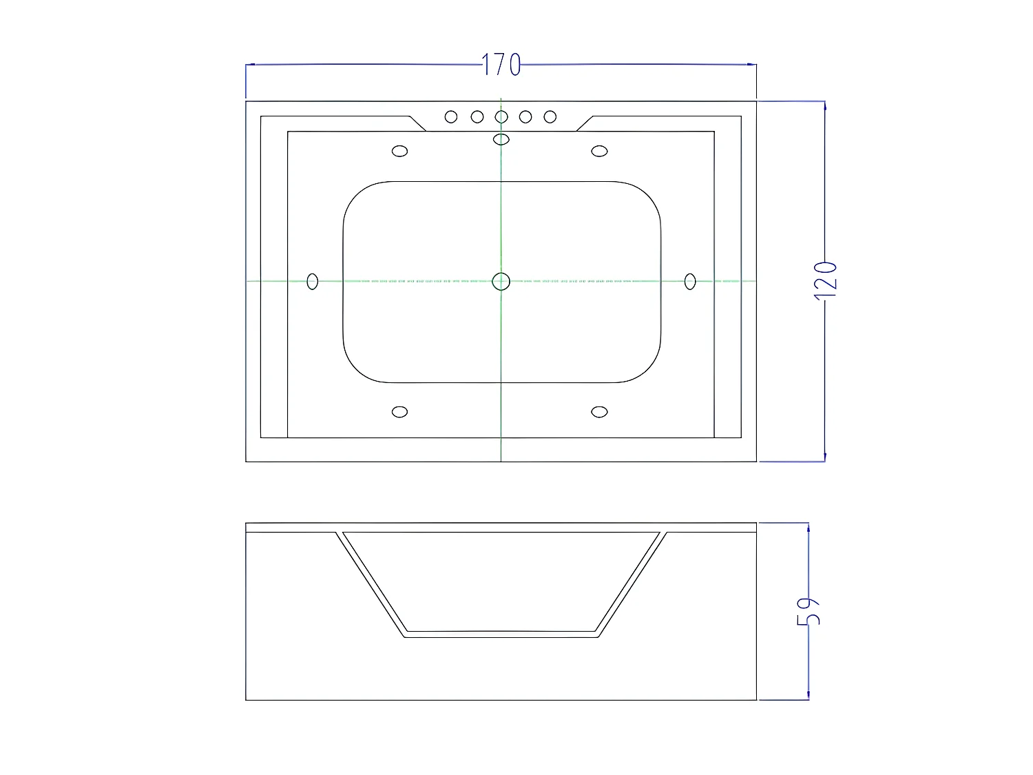 Whirlpoolbadewanne 170 x 120 cm weiß mit Frontglas 8 Düsen - Amber