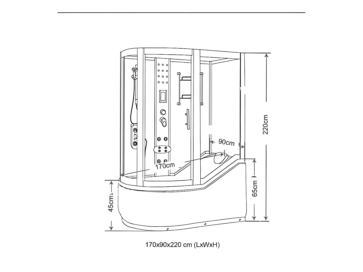 Duschbadewanne Weiße 170 x 90 cm Chromotherapie - Raven
