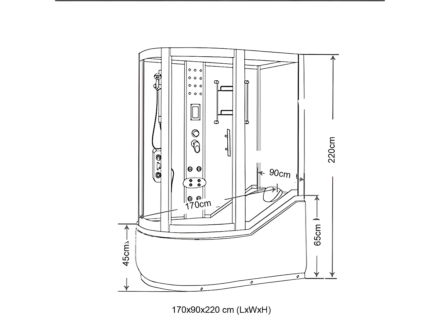 Baignoire-douche d’hydromassage Chromothérapie 170 X 90 cm – Raven