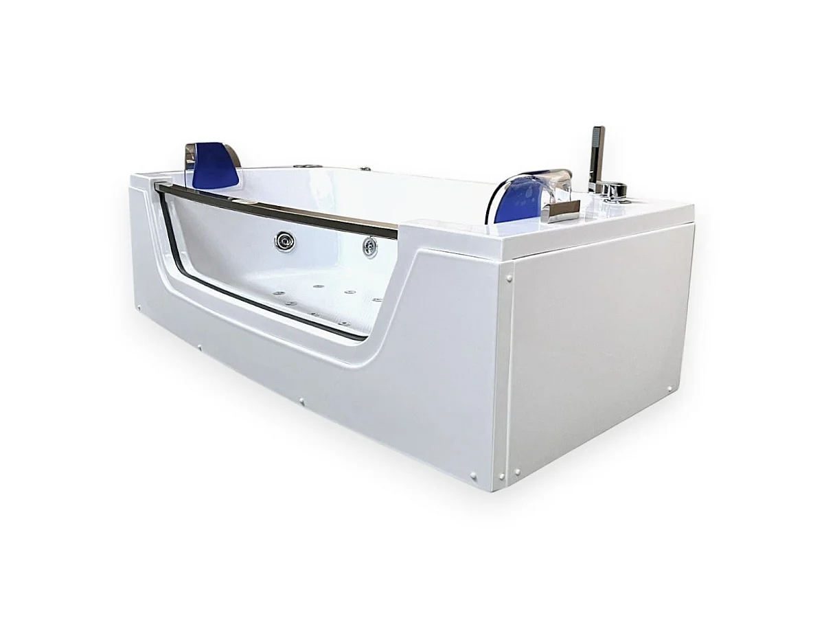 Baignoire hydromassage blanc 180 X 90 cm Chromothérapie 14 jets – Primula