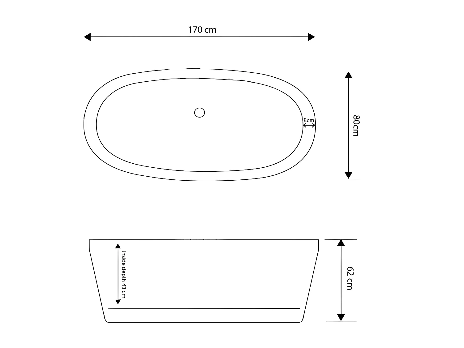 Bañera exenta moderna 170 x 80 cm - Royal