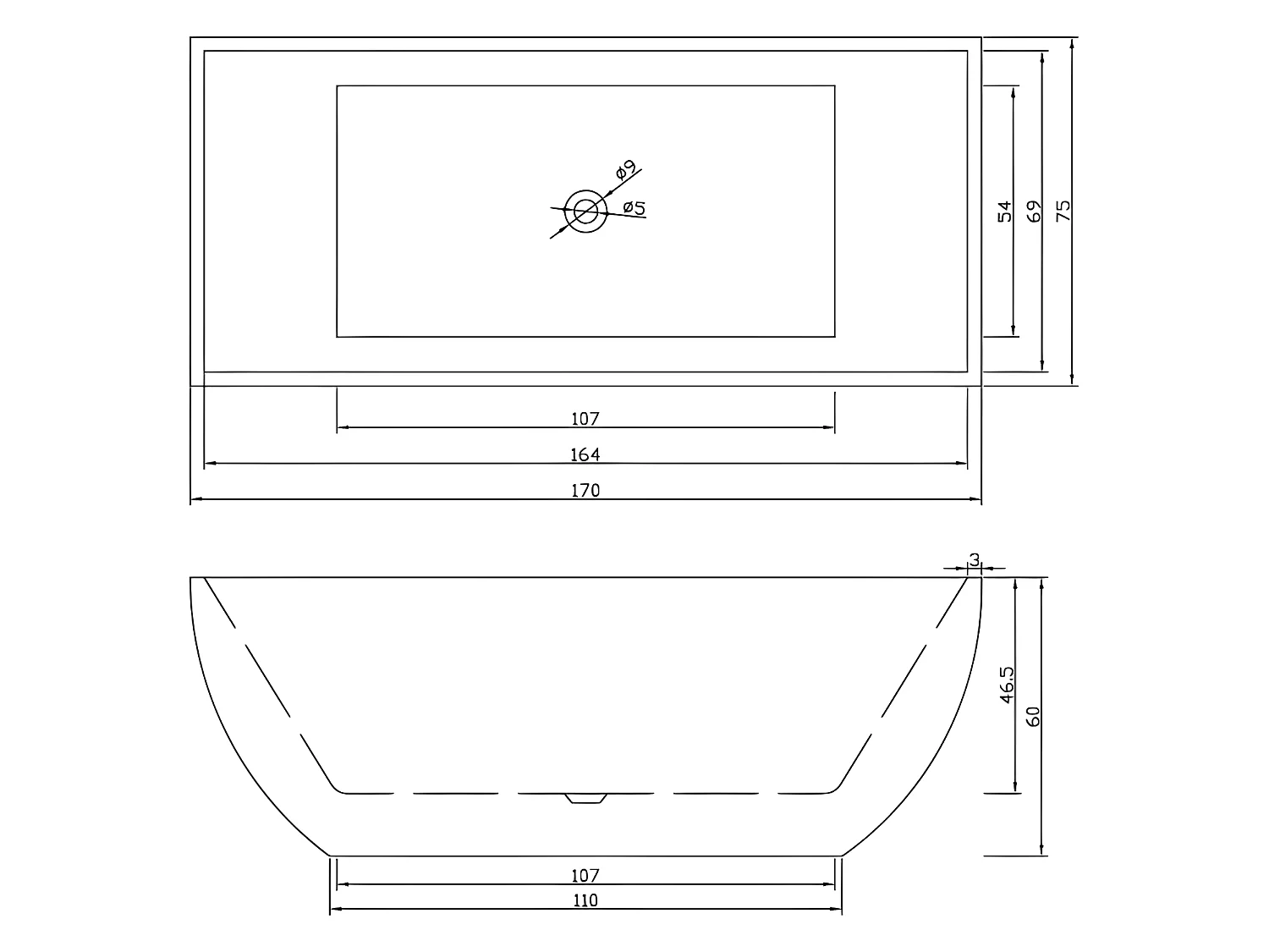 Baignoire ilôt blanc 170 X 75 cm – Destiny