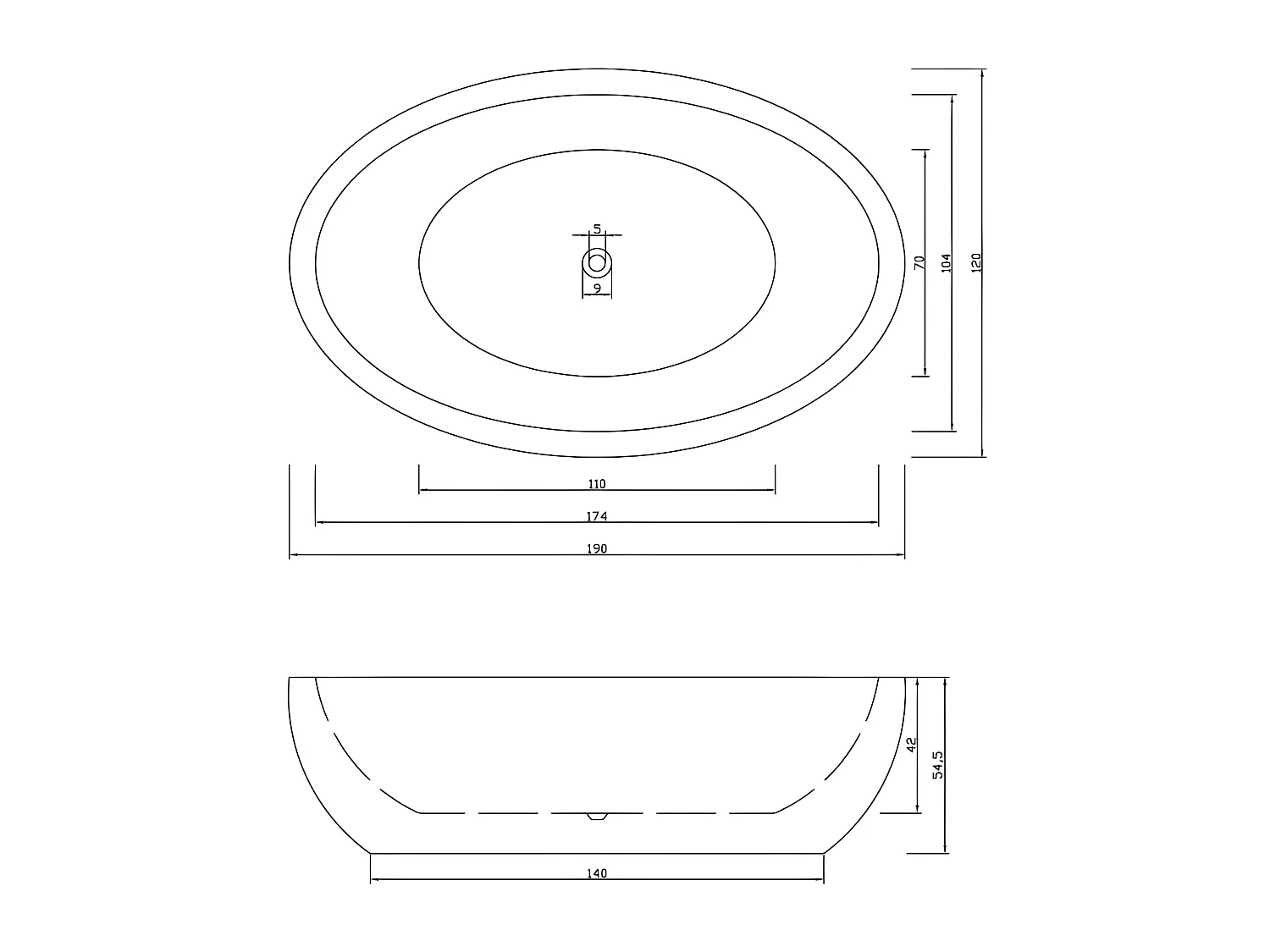 Vrijstaand bad 190 x 120 cm + mengkraan – Melody