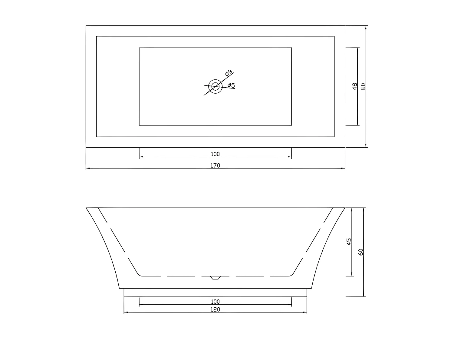 Bañera exenta blanca 170 X 80 cm - Heaven