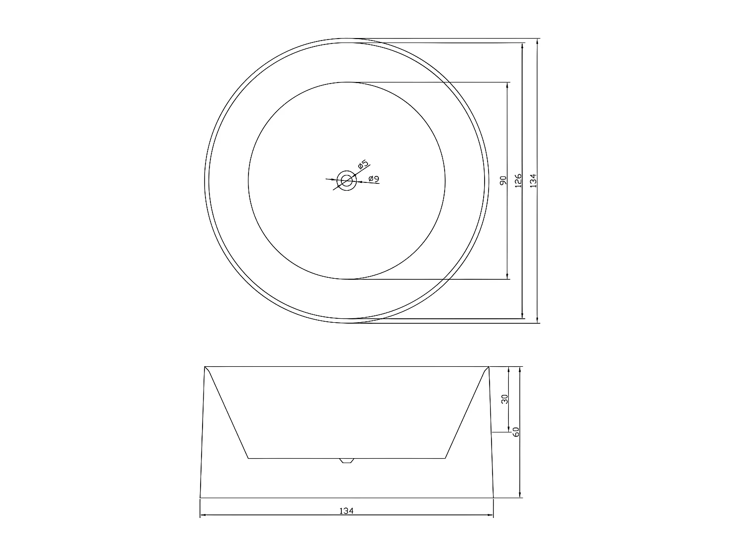 Vrijstaand bad diameter 134 X 60 cm + Kolommengkraan – Mercy