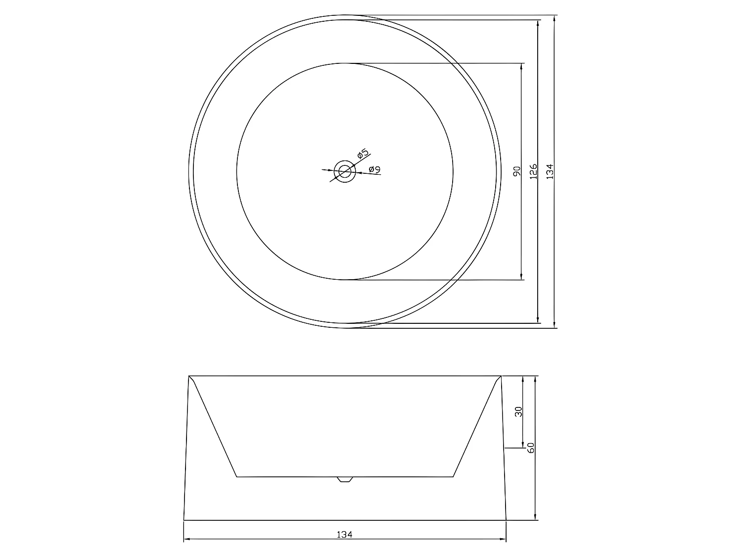 Baignoire ilôt diamètre 134 X 60 cm + Robinet Mitigeur Colonne – Mercy