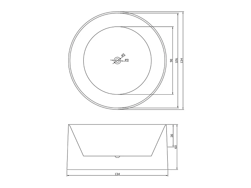 Baignoire ilôt diamètre 134 X 60 cm + Robinet Mitigeur Colonne – Mercy
