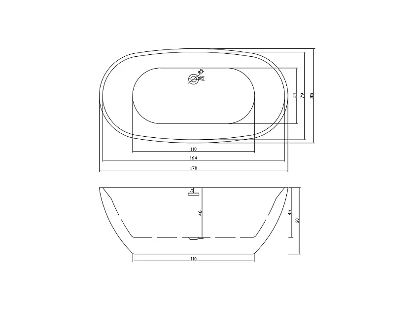 Ovaal vrijstaand bad 170 X 85 cm + Mengkraan – Dream