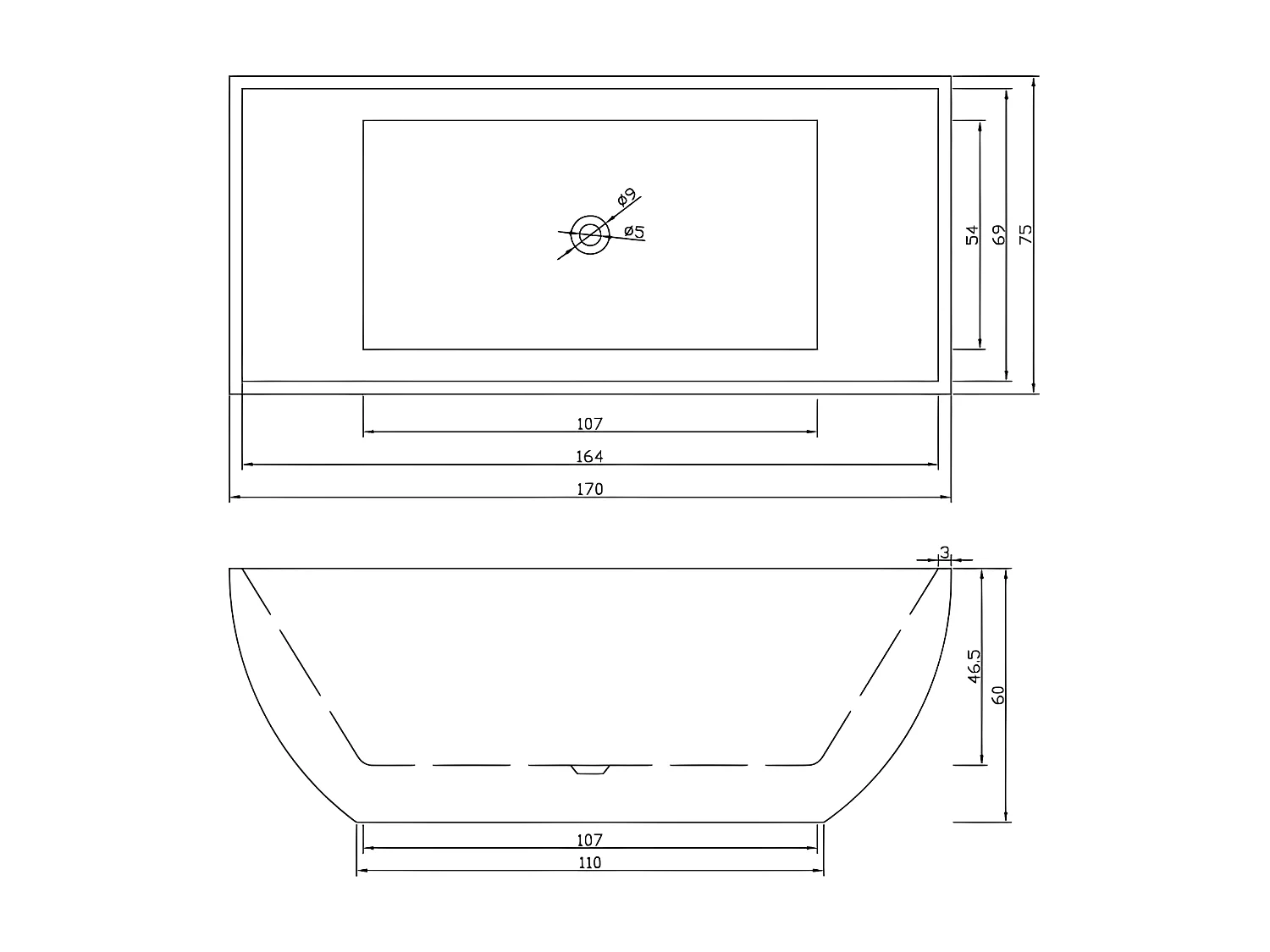 Baignoire ilôt 170 X 75 cm + Robinet Mitigeur Colonne – Destiny