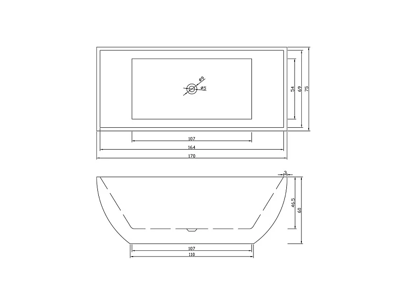 Baignoire ilôt 170 X 75 cm + Robinet Mitigeur Colonne – Destiny